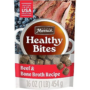 Merrick Healthy Bites Beef & Bone Broth Grain-Free Soft & Chewy Dog Treats, 16-oz pouch
