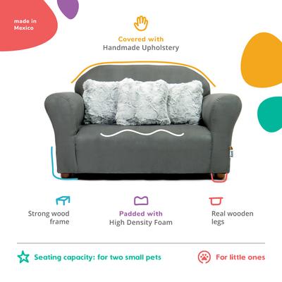 Show full view: Keet Personalized Mini Plush Sofa & Accent Pillows Furniture Style Cat Bed, Charcoal slide 6 of 9