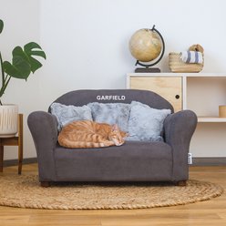 Keet Personalized Mini Plush Sofa & Accent Pillows Furniture Style Cat Bed, Charcoal