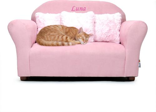 Show full view: Keet Personalized Mini Plush Sofa & Accent Pillows Furniture Style Cat Bed, Pink slide 3 of 9