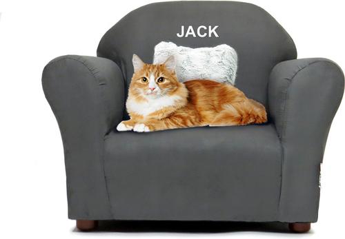 Show full view: Keet Personalized Mini Plush Chair & Accent Pillow Furniture Style Cat Bed, Charcoal slide 3 of 9