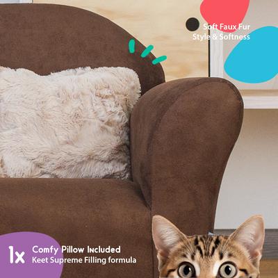 Show full view: Keet Personalized Mini Plush Chair & Accent Pillow Furniture Style Cat Bed, Brown slide 7 of 9