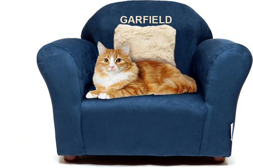 Show full view: Keet Personalized Mini Plush Chair & Accent Pillow Furniture Style Cat Bed, Navy slide 5 of 10