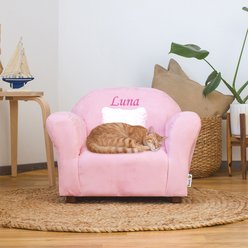 Keet Personalized Mini Plush Chair & Accent Pillow Furniture Style Cat Bed, Pink