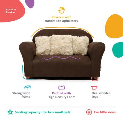 Show full view: Keet Mini Plush Sofa & Accent Pillows Furniture Style Cat Bed, Brown slide 6 of 9