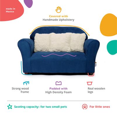 Show full view: Keet Mini Plush Sofa & Accent Pillows Furniture Style Cat Bed, Navy slide 5 of 8