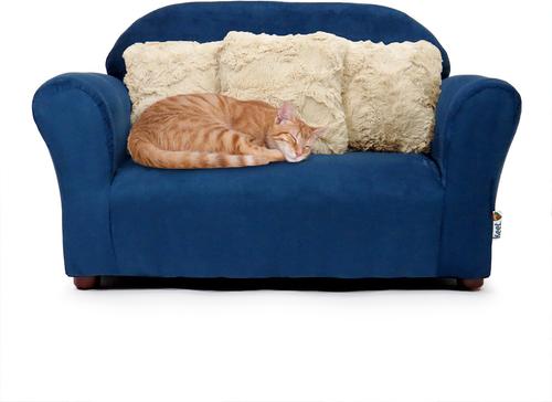 Show full view: Keet Mini Plush Sofa & Accent Pillows Furniture Style Cat Bed, Navy slide 2 of 8