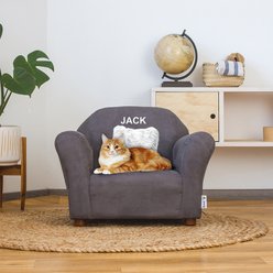Keet Personalized Mini Plush Chair & Accent Pillow Furniture Style Cat Bed, Charcoal