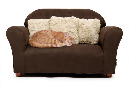 Show full view: Keet Mini Plush Sofa & Accent Pillows Furniture Style Cat Bed, Brown slide 3 of 9