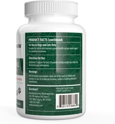 Show full view: Real Mushrooms Turkey Tail Capsule Immune Supplement for Dogs & Cats, 90 count slide 10 of 10