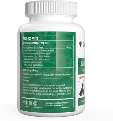 Show full view: Real Mushrooms 5 Defenders Capsule Immune Supplement for Dogs & Cats, 90 count slide 10 of 10