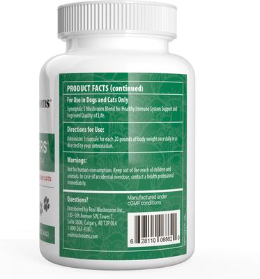Show full view: Real Mushrooms 5 Defenders Capsule Immune Supplement for Dogs & Cats, 90 count slide 9 of 10