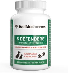 Real Mushrooms 5 Defenders Capsule Immune Supplement for Dogs & Cats, 90 count