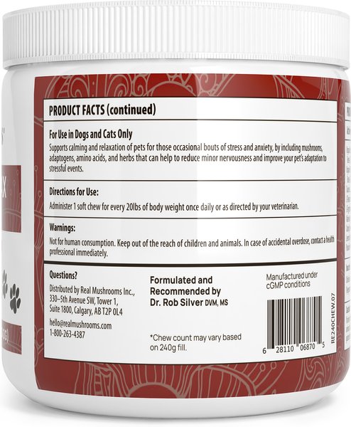 REAL MUSHROOMS Mushroom Relax Soft Chew Calming Supplement for Dogs ...