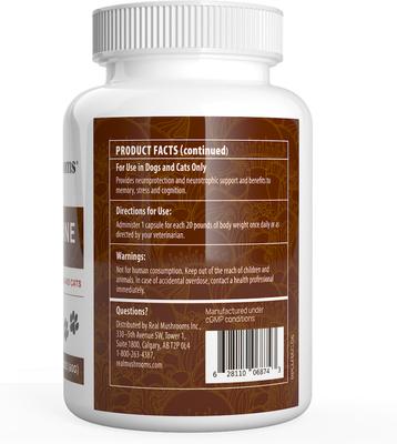 Show full view: Real Mushrooms Lion's Mane Capsule Cognitive Supplement for Dogs & Cats, 120 count slide 9 of 10