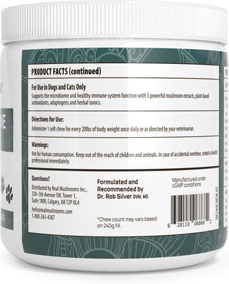Show full view: Real Mushrooms Mushroom Immune Chews Supplement for Dogs & Cats, 60 count slide 9 of 11