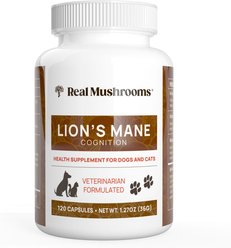 Real Mushrooms Lion's Mane Capsule Cognitive Supplement for Dogs & Cats, 120 count