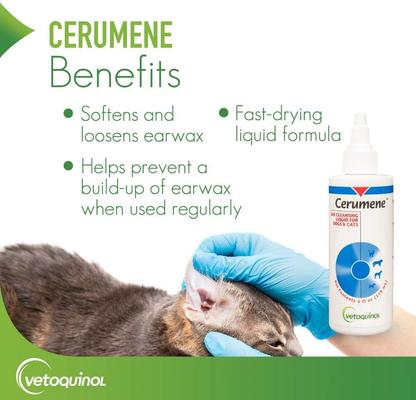 Show full view: Vetoquinol Cerumene Ear Cleaner for Dogs & Cats, 4-fl oz bottle slide 2 of 9