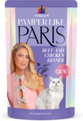Pamper Like Paris Beef & Chicken Dinner in Gravy Grain-Free Shredded Wet Cat Food, 2.47-oz pouch, case of 12