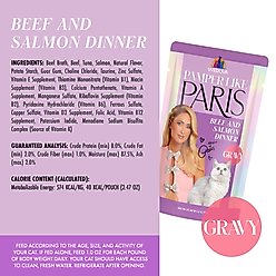 Pamper Like Paris Beef & Salmon Dinner in Gravy Grain-Free Shredded Wet Cat Food, 2.47-oz pouch, case of 12 slide 2 of 9
