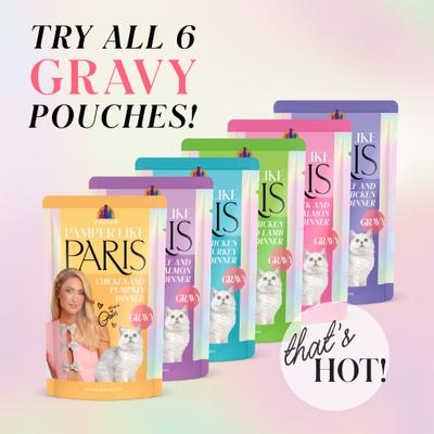 Show full view: Pamper Like Paris Chicken & Pumpkin Dinner in Gravy Grain-Free Shredded Wet Cat Food, 2.47-oz pouch, case of 12 slide 9 of 10