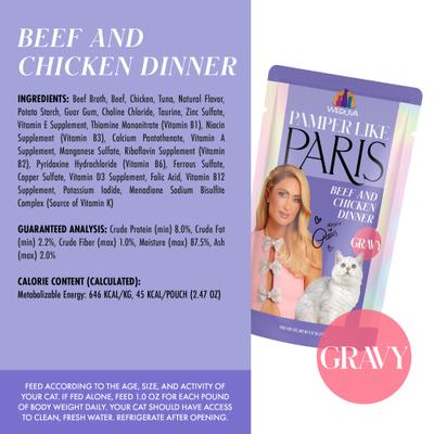 Show full view: Pamper Like Paris Beef & Chicken Dinner in Gravy Grain-Free Shredded Wet Cat Food, 2.47-oz pouch, case of 12 slide 5 of 10