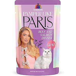 Pamper Like Paris Beef & Salmon Dinner in Gravy Grain-Free Shredded Wet Cat Food, 2.47-oz pouch, case of 12