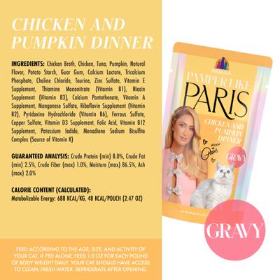 Show full view: Pamper Like Paris Chicken & Pumpkin Dinner in Gravy Grain-Free Shredded Wet Cat Food, 2.47-oz pouch, case of 12 slide 5 of 10