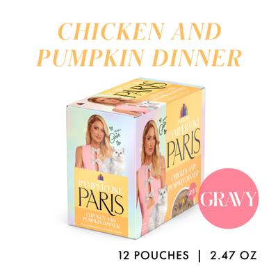Show full view: Pamper Like Paris Chicken & Pumpkin Dinner in Gravy Grain-Free Shredded Wet Cat Food, 2.47-oz pouch, case of 12 slide 3 of 10