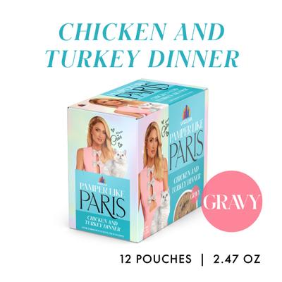 Show full view: Pamper Like Paris Chicken & Turkey Dinner in Gravy Grain-Free Shredded Wet Cat Food, 2.47-oz pouch, case of 12 slide 3 of 10