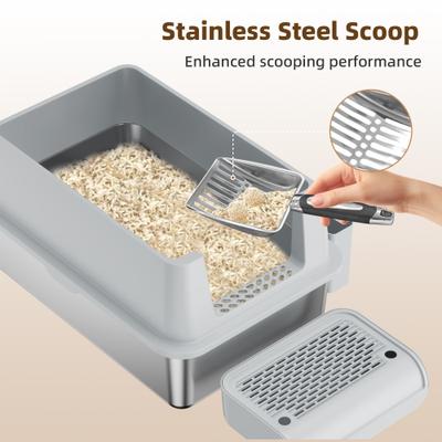 Show full view: Casfuy Full/Semi Enclosed Stainless Steel Cat Litter Box with Bamboo Charcoal Bag slide 7 of 8