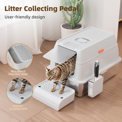 Show full view: Casfuy Full/Semi Enclosed Stainless Steel Cat Litter Box with Bamboo Charcoal Bag slide 5 of 8