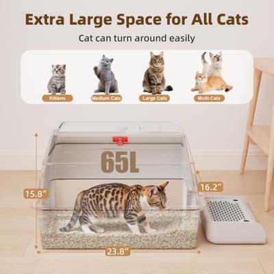 Show full view: Casfuy Full/Semi Enclosed Stainless Steel Cat Litter Box with Bamboo Charcoal Bag slide 4 of 8