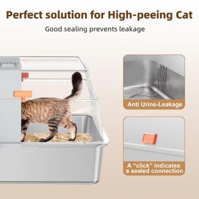 Show full view: Casfuy Full/Semi Enclosed Stainless Steel Cat Litter Box with Bamboo Charcoal Bag slide 6 of 8