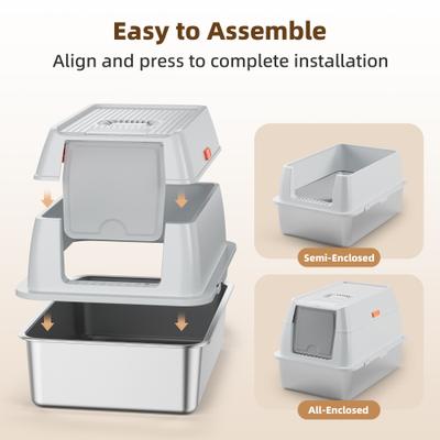 Show full view: Casfuy Full/Semi Enclosed Stainless Steel Cat Litter Box with Bamboo Charcoal Bag slide 2 of 8