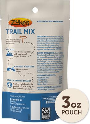 Show full view: Zuke's Trail Mix Natural Peanut Butter & Oats Recipe Soft & Chewy Dog Treats, 3-oz pouch slide 3 of 12