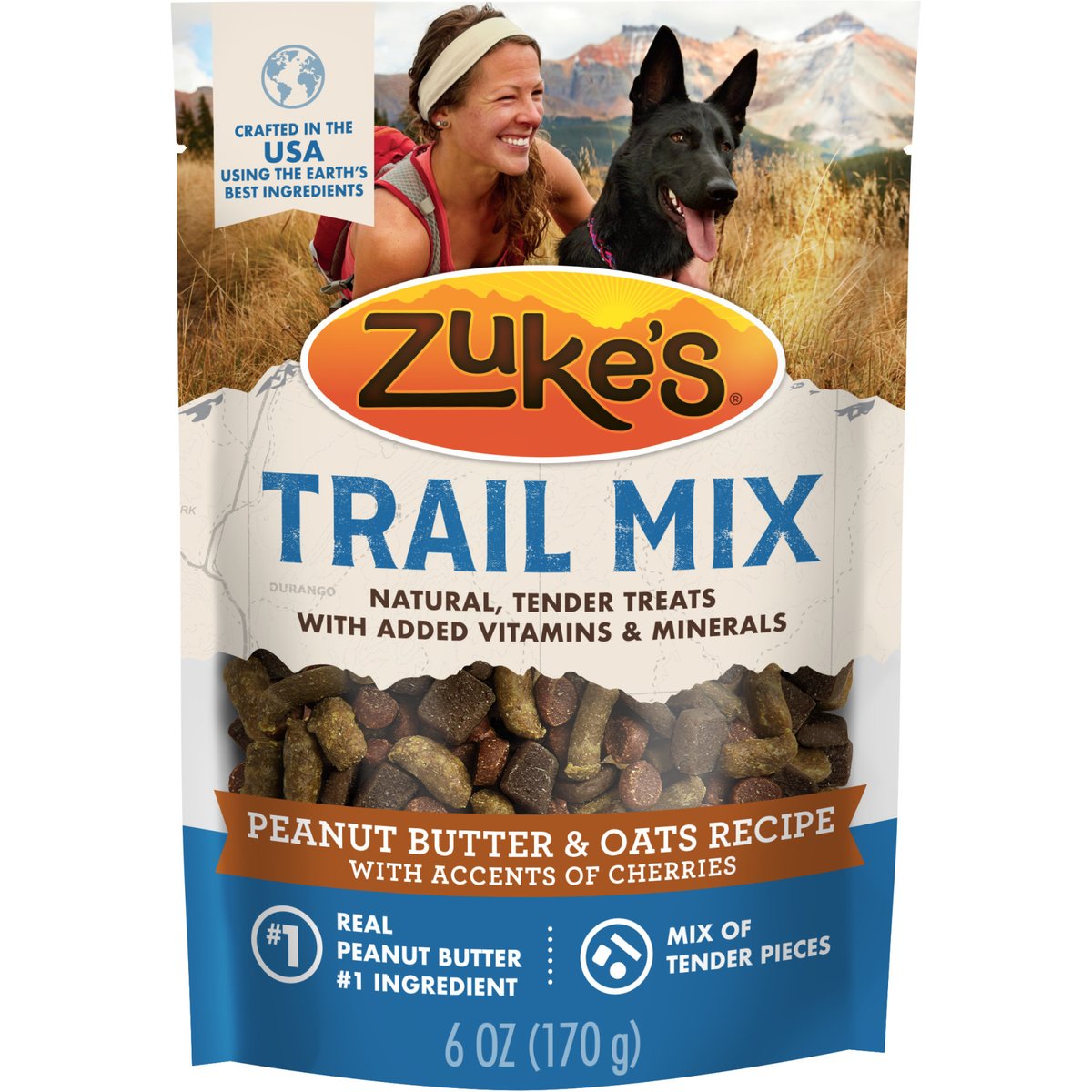 Zuke's Trail Mix Natural Peanut Butter & Oats Recipe Soft & Chewy Dog Treats, 6-oz pouch