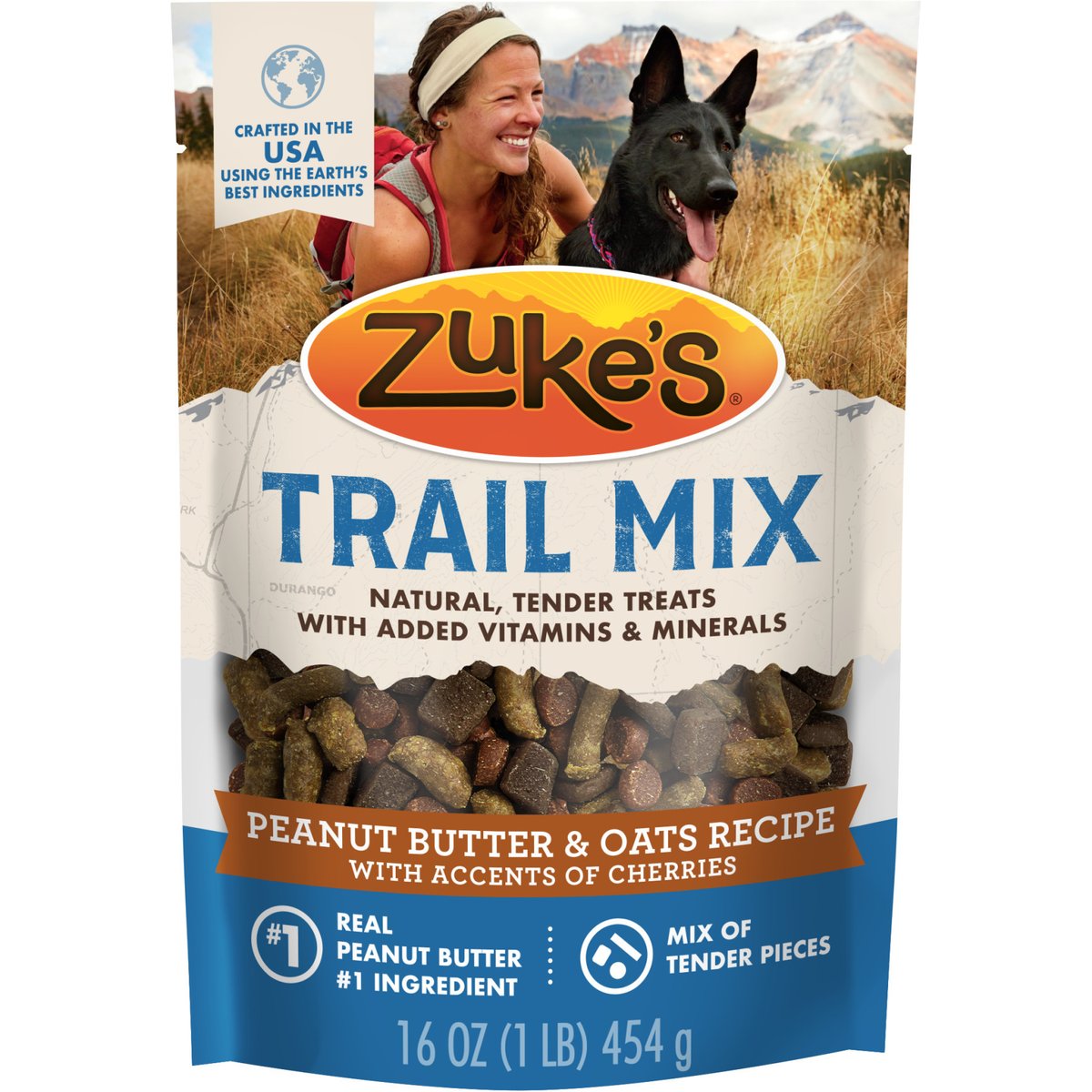 Zuke's Trail Mix Natural Peanut Butter & Oats Recipe Soft & Chewy Dog Treats, 16-oz pouch