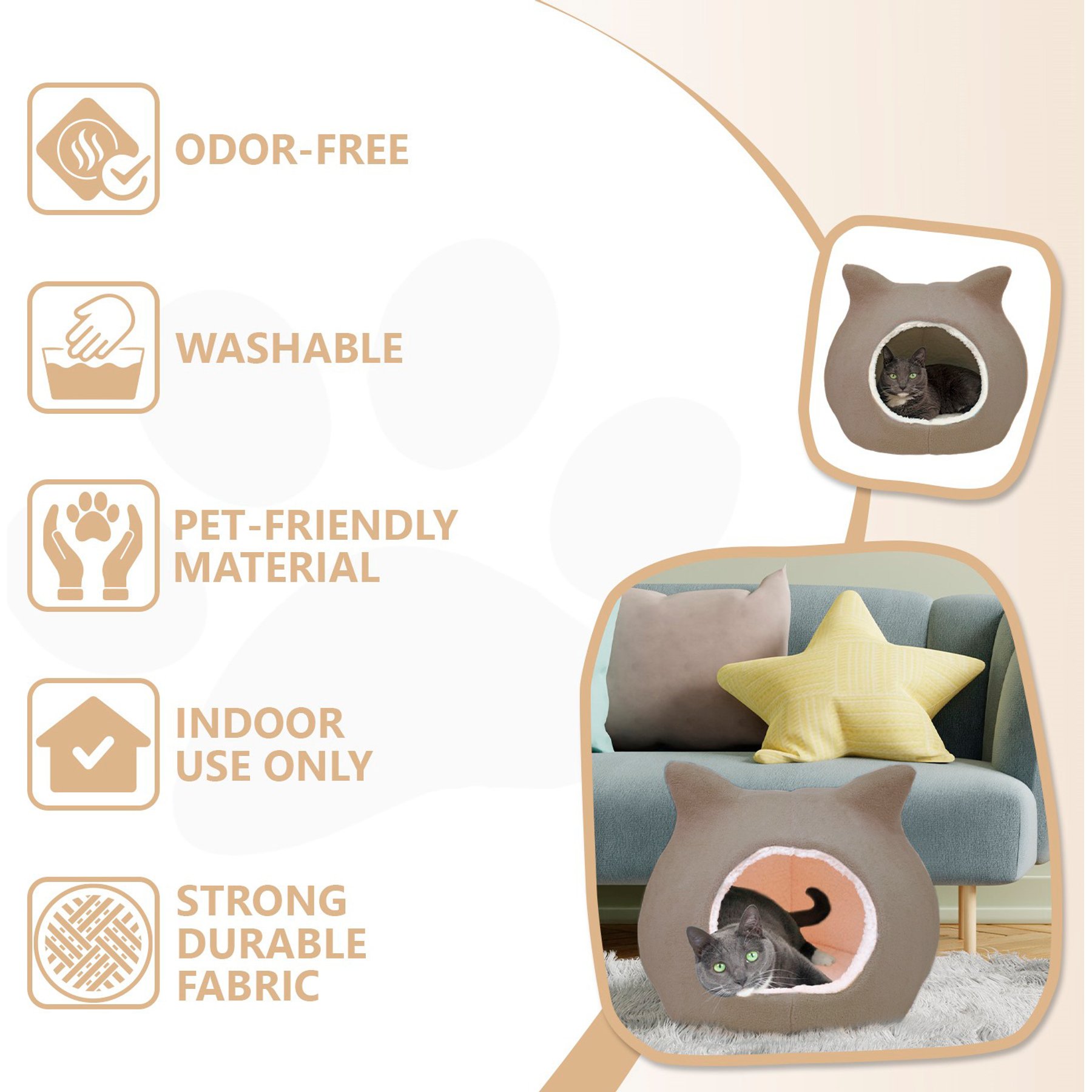 Details Hooded Cat Bed with Removable Cusion, Large, Coffee