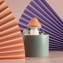 Happy & Polly Mushroom Ceramic Cat Water Fountain, Green, 1.5L/50-oz