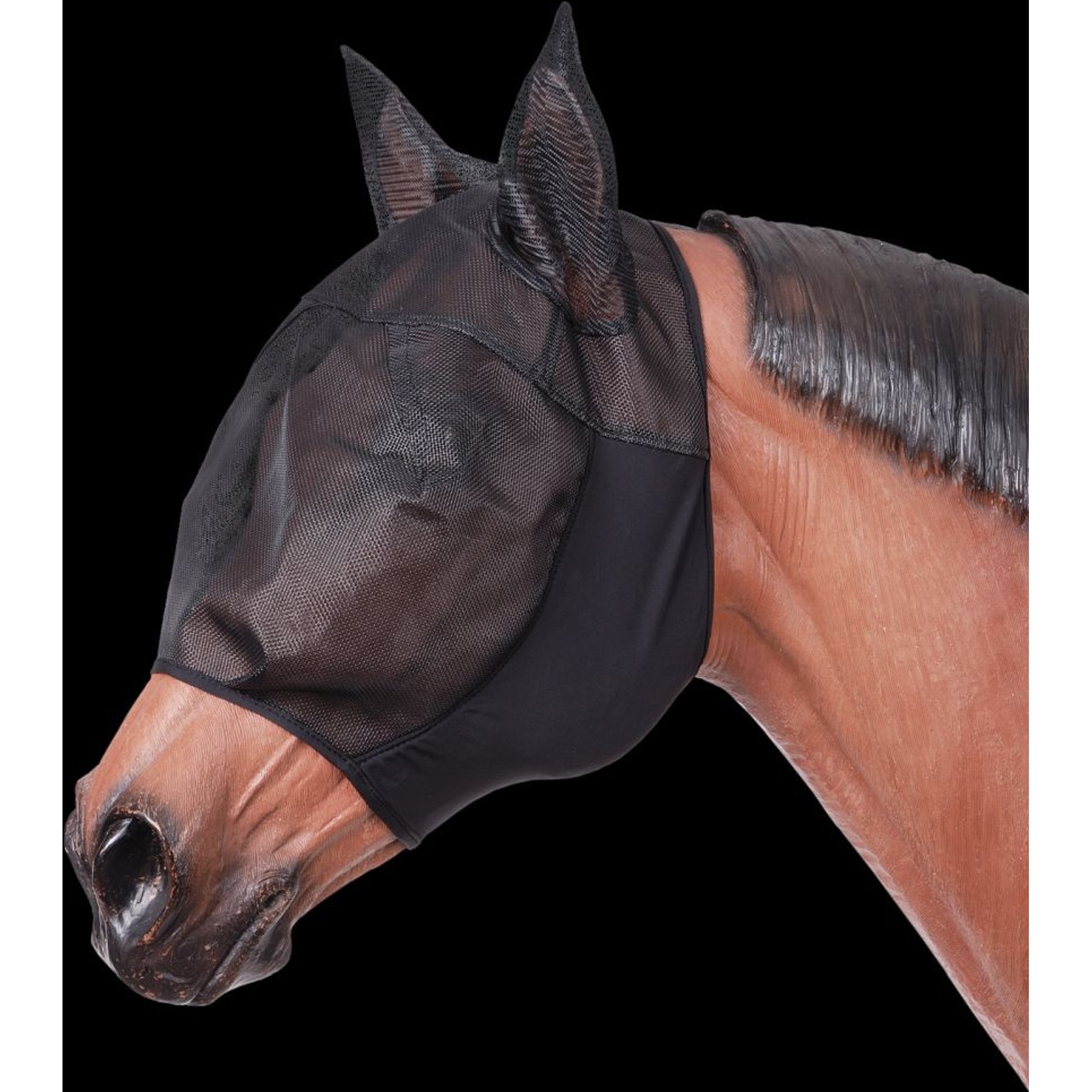 Tough1 Lycra Horse Fly Mask with Ears, Black, Small/Medium