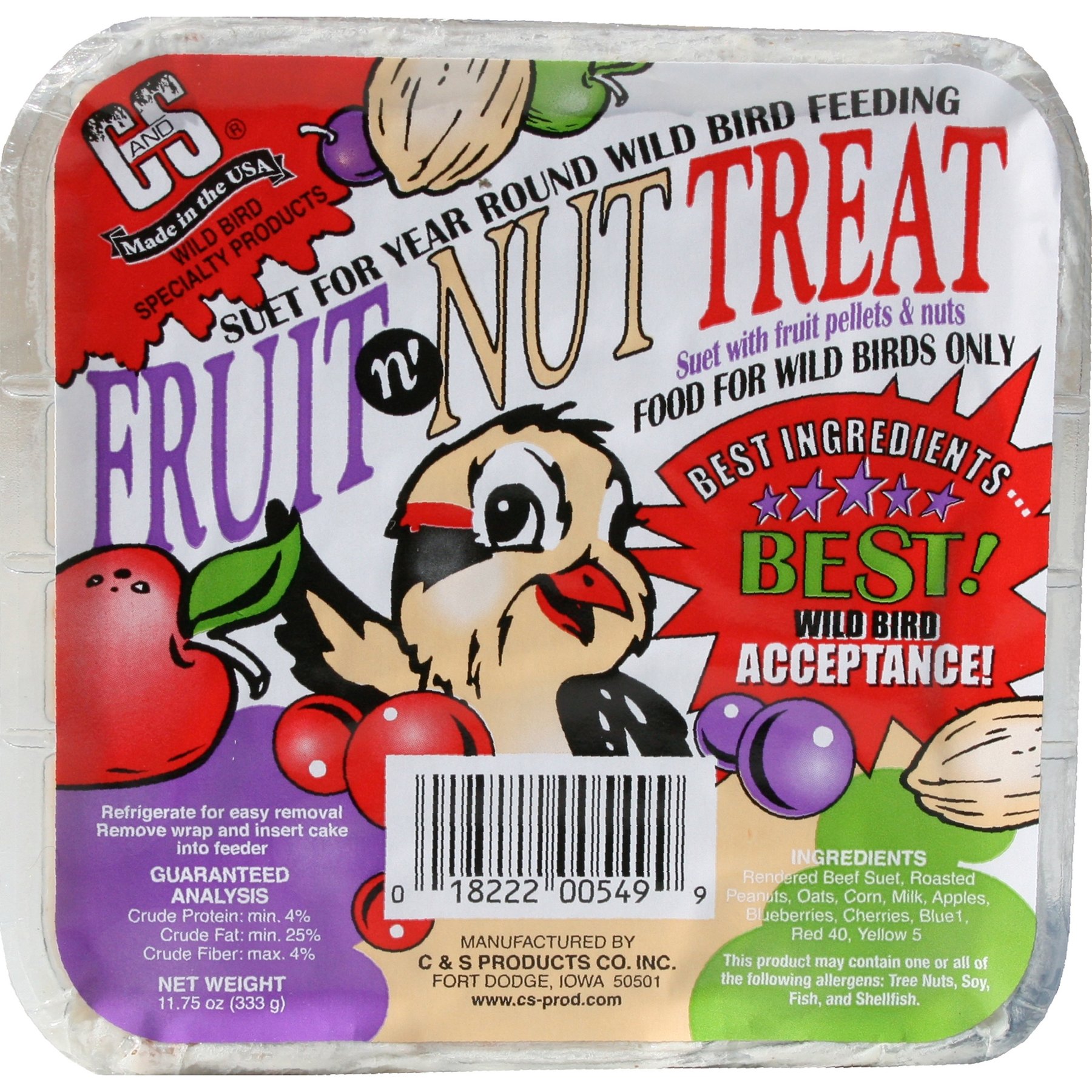 C&S Fruit n' Nut Treat Suet Wild Bird Food, case of 12