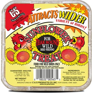 C&S Sunflower Treat Suet Wild Bird Food, 11-oz pouch, case of 12