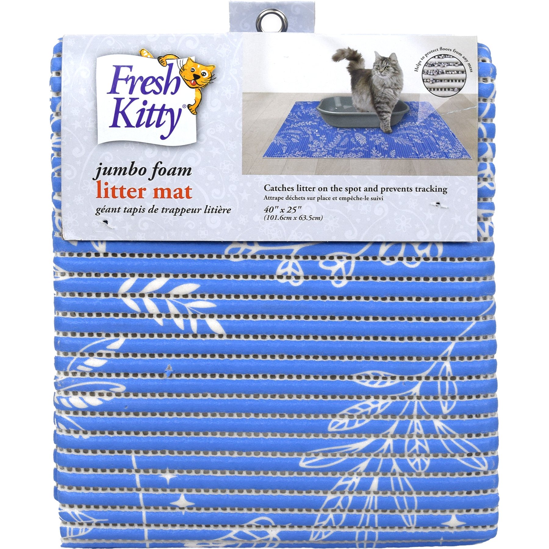 Fresh Kitty Floral Foam Cat Litter Mat, Jumbo, Blue