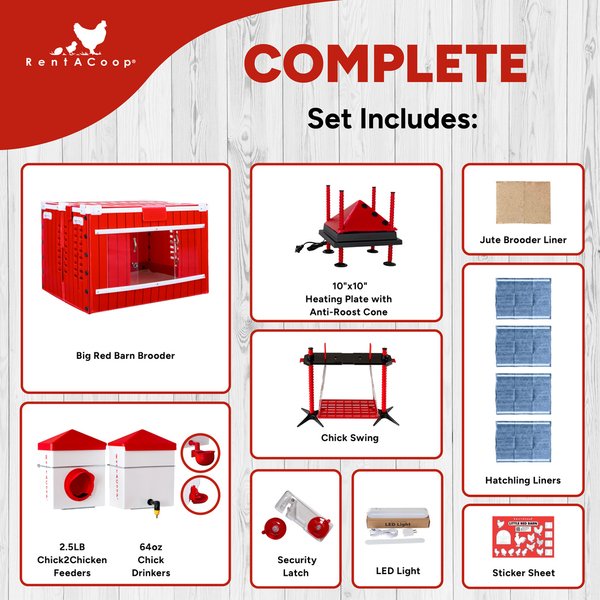 RENTACOOP Little Red Barn Folding Chick Brooder AllinOne Set, Small