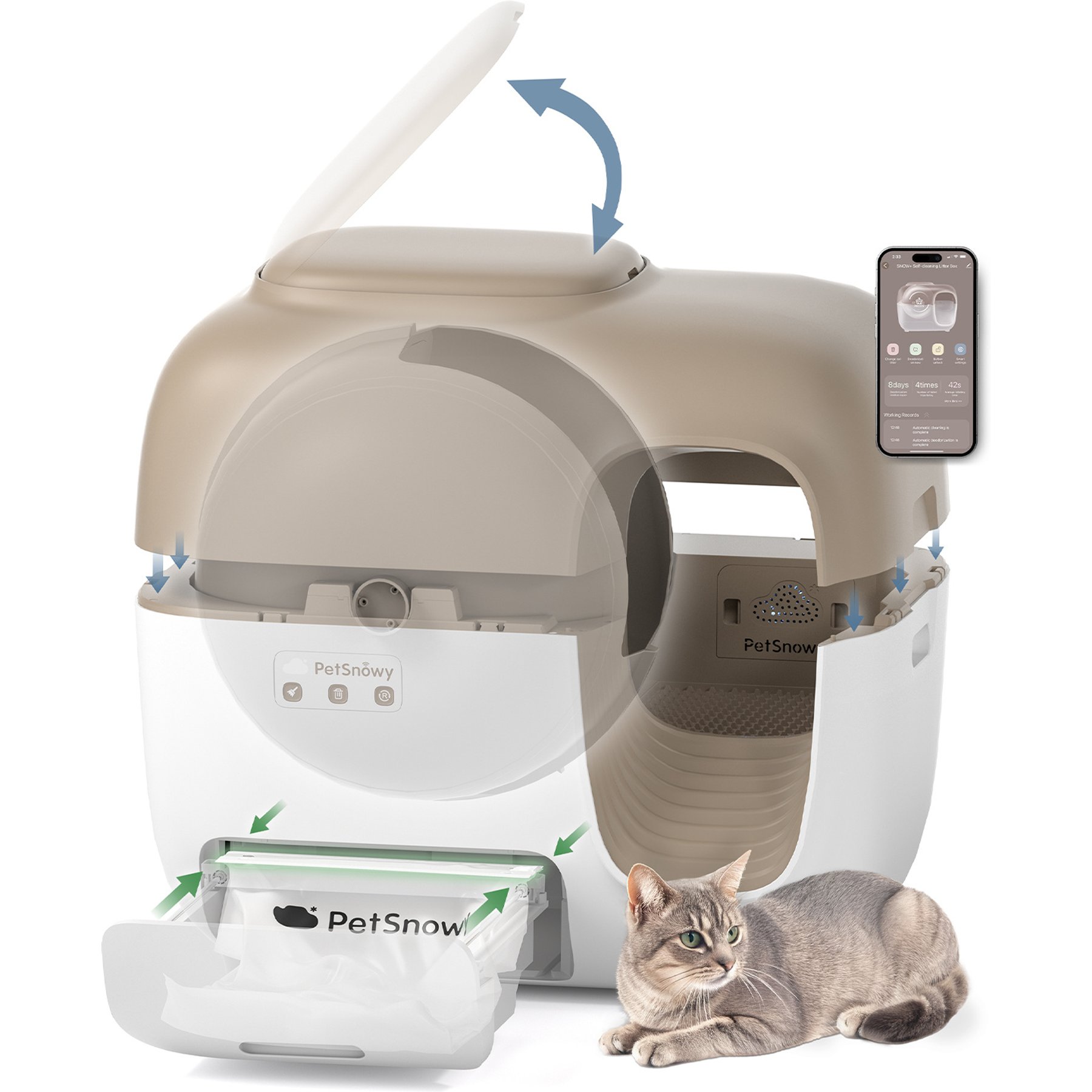 PETSNOWY Automatic Odor-Free Self-Cleaning Cat Litter Box