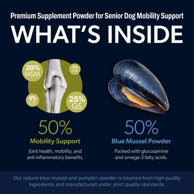 Show full view: PetBeing Scoop-A-Day Mobility, Muscle & Joint Support Powder Supplement for Senior Dogs, 4.2-oz bottle slide 9 of 10
