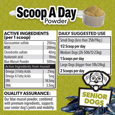 Show full view: PetBeing Scoop-A-Day Mobility, Muscle & Joint Support Powder Supplement for Senior Dogs, 4.2-oz bottle slide 7 of 10