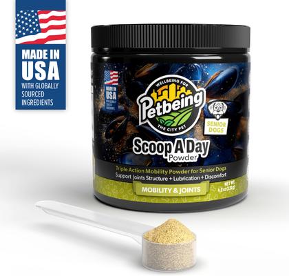 Show full view: PetBeing Scoop-A-Day Mobility, Muscle & Joint Support Powder Supplement for Senior Dogs, 4.2-oz bottle slide 3 of 10
