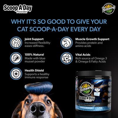 Show full view: PetBeing Scoop-A-Day Mobility, Muscle & Joint Support Powder Supplement for Dogs, 3.5-oz bottle slide 5 of 9